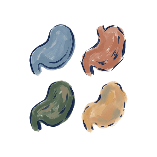 Pictogram of painted variations of a single form, representing IBS subtypes.